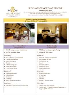 Bucklands Rates for 2017 - Bucklands Private Game Reserve