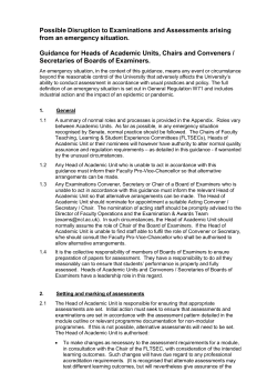 Possible Disruption to Examinations and Assessments arising from