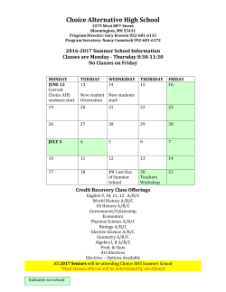 Choice Summer School Calendar