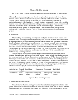 Models of Decision Making - Graduate Institute of Applied Linguistics