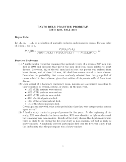 BAYES RULE PRACTICE PROBLEMS Bayes Rule: Let A1,A2,...,An