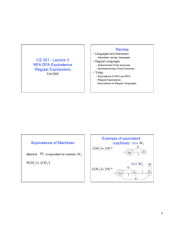 CS 301 - Lecture 3 NFA DFA Equivalence Regular Expressions