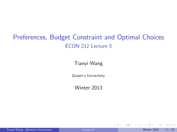 Preferences, Budget Constraint and Optimal Choices