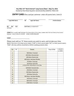 ENTRY CARD(One card per swimmer- enter all events