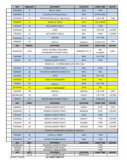 DAY FEBRUARY OPPONENT LOCATION GAME TIME DEPART