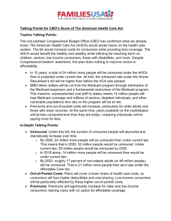 Talking Points for CBO`s Score of The American