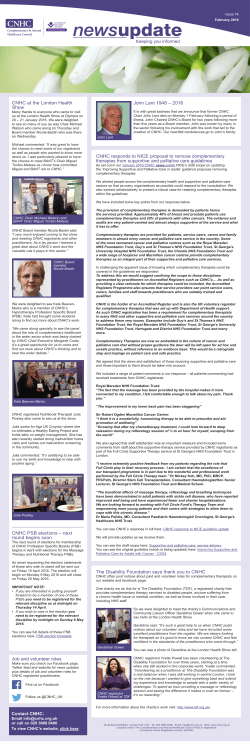 CNHC at the London Health Show CNHC PSB elections &ndash; next