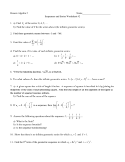 Honors Algebra 2 Name_______________________ Sequences