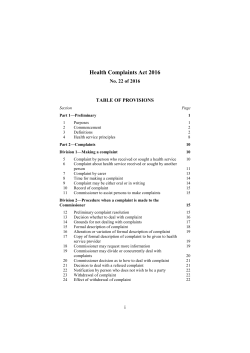 Health Complaints Act 2016