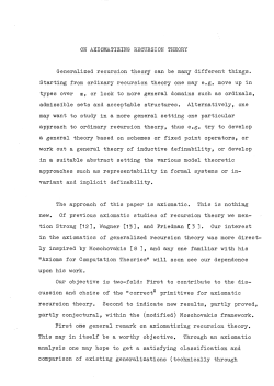 ON AXIOMATIZING RECURSION THEORY - UiO