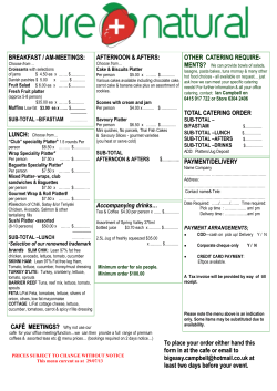 Pure and Natural catering menu