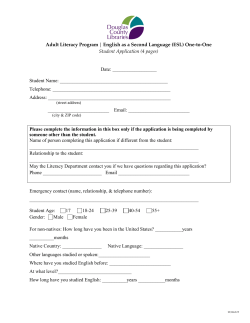 Adult Literacy Program English as a Second Language (ESL) One