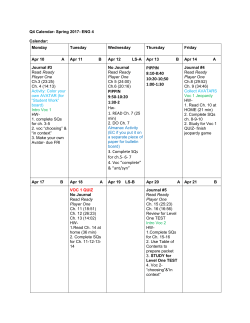 Q4 Calendar- Spring 2017- ENG 4 Calendar: Monday Tuesday