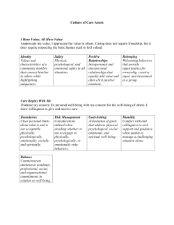 Culture of Care Assets I Have Value, All Have Value I appreciate my
