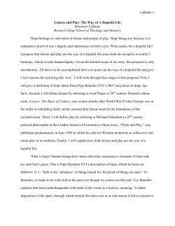 LaBadie 1 Leisure and Play: The Way of A Hopeful Life Benjamin