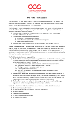 The Field Team Leader - Outdoor Council of Canada