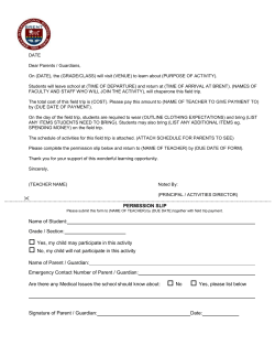 Sample Parent Letter for Field Trips 2017