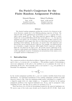 On Parisi`s Conjecture for the Finite Random Assignment Problem