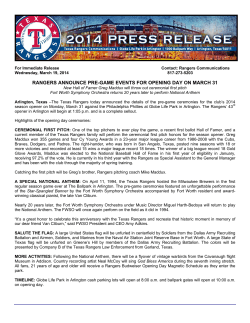 rangers announce pre-game events for opening day on march 31