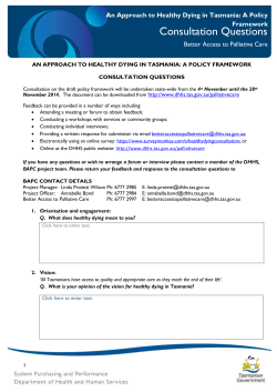 An Approach to Healthy Dying in Tasmania: A Policy Framework