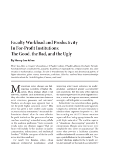 Faculty Workload and Productivity In For-Profit Institutions