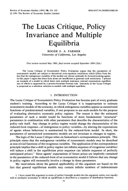 The Lucas Critique, Policy Invariance and Multiple Equilibria