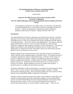 Institutionalisation of Business Social Responsibility Within