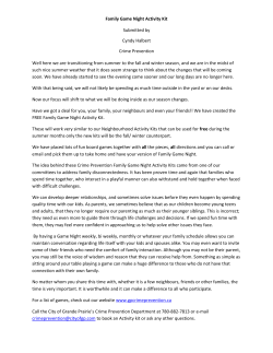 Family Game Night Activity Kit Submitted by Cyndy Halbert Crime