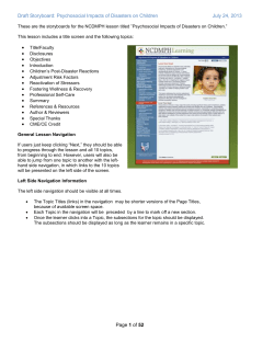 Draft Storyboard: Psychosocial Impacts of Disasters on Children