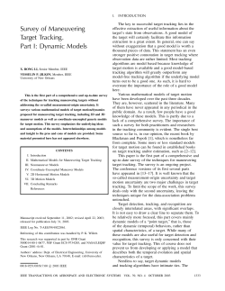 Survey of maneuvering targettracking . part I: dynamic models
