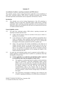 Schedule 15 declarations