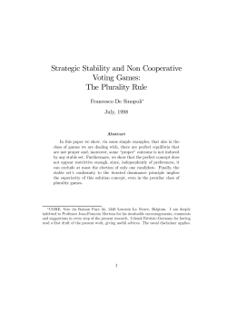 Strategic Stability and Non Cooperative Voting Games: The Plurality