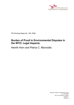 Burden of Proof in Environmental Disputes in the WTO: Legal