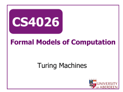 Formal Models of Computation Turing Machines