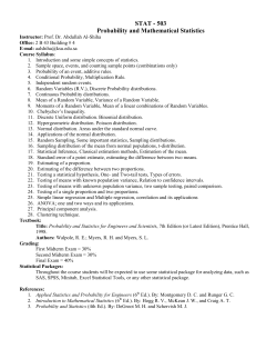 STAT - 503 Probability and Mathematical Statistics