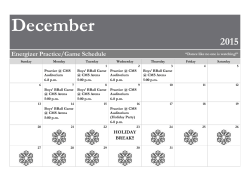 December 2015 Energizer Practice/Game Schedule