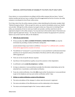 Medical Certifications of Disability to Stop Utility Shut-Offs