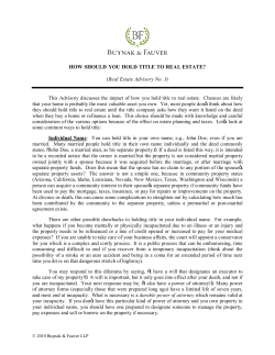 HOW SHOULD YOU HOLD TITLE TO REAL ESTATE? (Real Estate