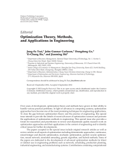 Editorial Optimization Theory, Methods, and Applications