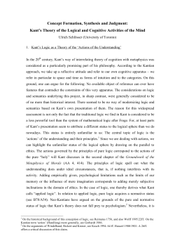 Concept Formation, Synthesis and Judgment: Kant`s Theory of the