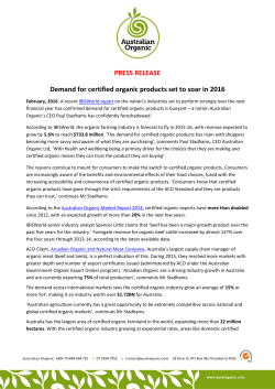 PRESS RELEASE Demand for certified organic products set to soar