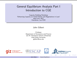 General Equilibrium Analysis Part I Introduction to CGE Capacity