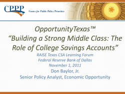 OpportunityTexas&trade;&mdash;Building a Strong Middle Class: The Role of