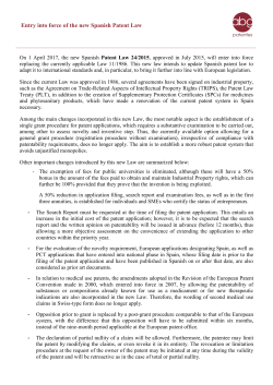 Entry into force of the new Spanish Patent Law