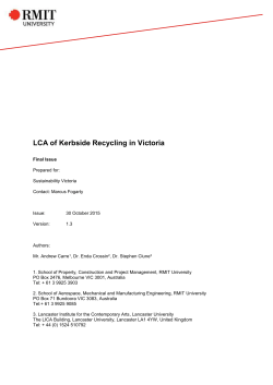 Appendix A &ndash; Life Cycle Assessment and