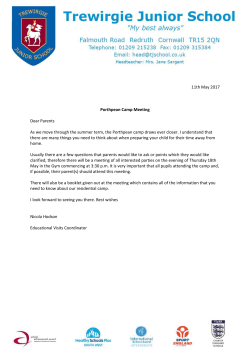 11th May 2017 Porthpean Camp Meeting Dear Parents As we move