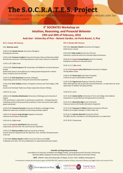 II&deg; SOCRATES Workshop on Intuition, Reasoning, and Prosocial