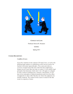 Conflict of Laws Professor Steven R. Swanson Syllabus Spring 2013