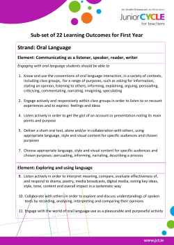 Sub-set of 22 Learning Outcomes for First Year Strand: Oral Language