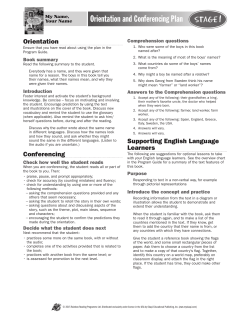 Orientation and Conferencing Plan Stage 1